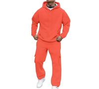 2026 Set di abiti casual da uomo in tinta unita comodi e rilassati da indossare tutti i giorni per primavera autunno inverno attività all'aperto (4), Arancione, XL