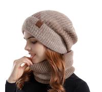 2026 Set di sciarpe lavorate a maglia invernali con cappello morbido per uomo e donna, cachi, Etichettalia unica