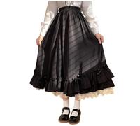 2026 Set gonna a due pezzi per donna tinta unita vita alta stile giapponese Lolita orlo arruffato carino gonne lunghe estate tulle, Nero , L