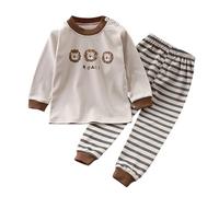 2026 - Set pigiama per bambini e bambine, animali di dinosauro, cotone, 2 pezzi, treno, neonati, biancheria da notte dei cartoni animati, costumi autunnali, cachi, 3-4 Anni