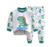 2026 - Set pigiama per bambini e bambine, animali di dinosauro, cotone, 2 pezzi, treno, neonati, biancheria da notte dei cartoni animati, costumi autunnali, Verde menta, 8-9 Anni