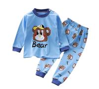 2026 - Set pigiama per bambini e bambine, animali di dinosauro, cotone, 2 pezzi, treno, neonati, biancheria da notte dei cartoni animati, costumi autunnali, Celeste., 1-2 Anni
