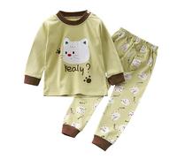 2026 - Set pigiama per bambini e bambine, animali di dinosauro, cotone, 2 pezzi, treno, neonati, biancheria da notte dei cartoni animati, costumi autunnali, Verde chiaro, 6-7 Anni