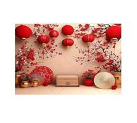 2026 Sfondo a tema di benvenuto for il Capodanno cinese, Banner di lanterna in oro rosso con danza del leone, Sfondo di lanterna tradizionale del Festival di Primavera(BJ-cl43-8,Vinyl 250X200cm)