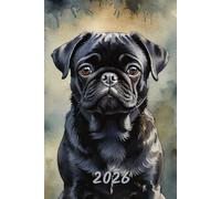 2026: Small Monthly Calendar Planner - Watercolor Black Pug Dog