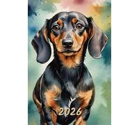 2026: Small Monthly Calendar Planner - Watercolor Dachshund Dog
