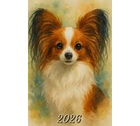 2026: Small Monthly Calendar Planner - Watercolor Papillon Dog