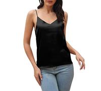 2026 Solid Tank Top per le donne scollo a V senza maniche carino camicie base per uscire primavera estate canotte canotta con scollo a V raso senza schienale cinturino casual trendy moda Y2K, Nero , M