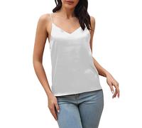 2026 Solid Tank Top per le donne scollo a V senza maniche carino camicie base per uscire primavera estate canotte canotta con scollo a V raso senza schienale cinturino casual trendy moda Y2K, bianco
