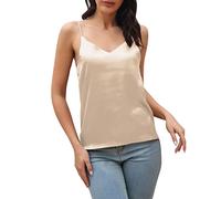 2026 Solid Tank Top per le donne scollo a V senza maniche carino camicie base per uscire primavera estate canotte canotta con scollo a V raso senza schienale cinturino casual trendy moda Y2K, Beige