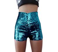 2026 St Patricks Day Shimmering Rhinestone Concert Outfit per le donne a vita alta pantaloncini aderenti costume da spettacolo teatrale, blu cielo, L