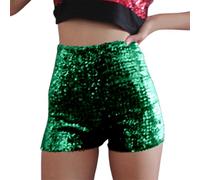 2026 St Patricks Day Shimmering Rhinestone Concert Outfit per le donne a vita alta pantaloncini aderenti costume da spettacolo teatrale, Verde, M