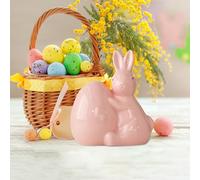 2026 - Statuetta di coniglietto pasquale in ceramica, 12,7 cm, piccola statuetta di coniglio, decorazione primaverile per la tavola, decorazione natalizia da collezione (B, 11,5 x 12,8 cm)