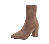 2026 - Stivaletti da donna a metà polpaccio per tutti i giorni, casual, design in pelle scamosciata, con punta rotonda e tacco a blocco, perfetti per autunno e inverno, facili da infilare, stile