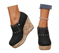 2026 Stivaletti Primaverili Con Borchie Stivaletti Casual Da Donna In Pelle PU Stivali Corti Con Plateau E Cerniera Scarpe Alla Caviglia Vintage In Stile Britannico Con Tacco A Zeppa(Black,41 EU)