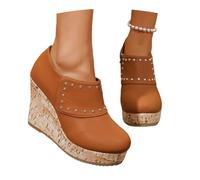 2026 Stivaletti Primaverili Con Borchie Stivaletti Casual Da Donna In Pelle PU Stivali Corti Con Plateau E Cerniera Scarpe Alla Caviglia Vintage In Stile Britannico Con Tacco A Zeppa(Brown,37 EU)
