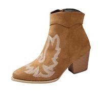 2026 Stivali da donna a metà polpaccio in pelle scamosciata retrò tacco grosso caviglia zip up casual moda calzature per autunno inverno comodo slip, Marrone, 36.5 EU