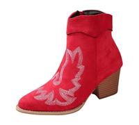 2026 Stivali da donna a metà polpaccio in pelle scamosciata retrò tacco grosso caviglia zip up casual moda calzature per autunno inverno comodo slip, Rosso, 38.5 EU