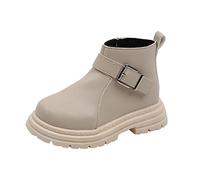 2026 Stivali da neve da donna Moda per bambini Ragazze Stile Inglese Cerniera Laterale Ragazzi Fibbia Short, Beige, 29 EU