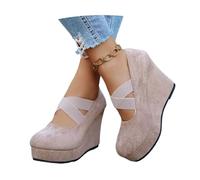 2026 Stivali Da Transizione Primaverili Da Donna Stivaletti Con Plateau E Tacco A Zeppa Stivaletti Vintage In Pelle Scamosciata Con Elastico, Scarpe Da Caviglia Di Grandi Dimensioni(Beige,36 EU)