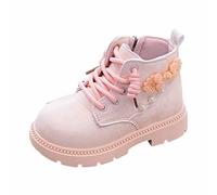 2026 Stivali per bambini Stivali da ragazza alla moda con suola morbida, stivali per bambini ricamati, eleganti scarpe in pelle in stile inglese per adolescenti, Colore: rosa., 29.5 EU