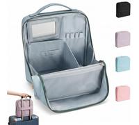 2026 Stylish Handheld Partitioned Cosmetic Bag - Upright Waterproof PU Leather Travel Makeup Organizer Pouch (Blue)
