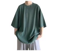 2026 Summer Half Sleeved Style Trend Versatile Five Quarter Sleeve Shirt Short Sleeved Loose Top, verde, L