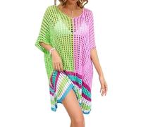 2026 Summer Women's Clothing Patchwork Hollow Beach Dress Knitted Loose Plus Size Bikini Cover-Up(Greenspellpowder)