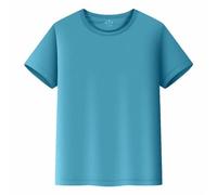 2026 T-shirt a maniche corte tessuto mesh traspirante per ragazzi ragazze come comodi top basic con scollo rotondo, Celeste., 7-8 Anni