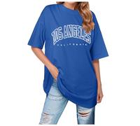 2026 T-shirt da donna con scollo rotondo maniche corte, stampata con amore, Blu, L