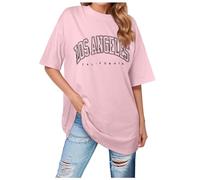 2026 T-shirt da donna con scollo rotondo maniche corte, stampata con amore, Colore: rosa., L