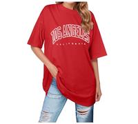 2026 T-shirt da donna con scollo rotondo maniche corte, stampata con amore, Colore: rosso, L