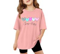 2026 - T-shirt per bambini a maniche corte, per l'estate, top oversize, casual, girocollo, maglietta basic maglietta prima ragazza, Colore: rosa., 3-4