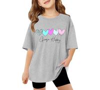 2026 - T-shirt per bambini a maniche corte, per l'estate, top oversize, casual, girocollo, maglietta basic maglietta prima ragazza, grigio., 3-4