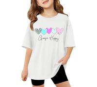 2026 - T-shirt per bambini a maniche corte, per l'estate, top oversize, casual, girocollo, maglietta basic maglietta prima ragazza, bianco, 9-10