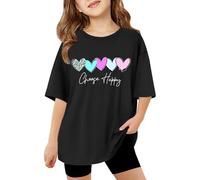 2026 - T-shirt per bambini a maniche corte, per l'estate, top oversize, casual, girocollo, maglietta basic maglietta prima ragazza, Nero , 13-14