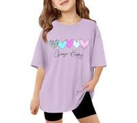 2026 - T-shirt per bambini a maniche corte, per l'estate, top oversize, casual, girocollo, maglietta basic maglietta prima ragazza, Viola chiaro, 9-10