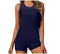 2026 - Tankini da donna con sistema di controllo della pancia, pantaloncini alla moda, costume da bagno in due pezzi, per spiaggia e piscina, Blu, M