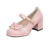2026 Teen Girls Ladies Retro Scarpe Tacco Grosso Mary Toe Piattaforma Tacchi Décolleté Comode Ecopelle Ufficio Data Night Satin Donna Cinturino alla Caviglia Damigella d'onore Matrimonio, rosa, 37 EU