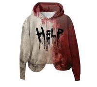 2026 Top insanguinati da donna con divertenti lettere stampe vestiti di Halloween Felpa con cappuccio schizzi di sangue, bianco, S