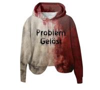 2026 Top insanguinati da donna con divertenti lettere stampe vestiti di Halloween Felpa con cappuccio schizzi di sangue, Rosso mattone, S