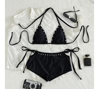 2026 Ultima Moda Abbigliamento da Spiaggia Sexy Elegante Canotta con Laccetti e Rivetti + Slip Bikini Set Costume da Bagno da Donna in Due Pezzi L,M,S,XLColore unicoTessuto