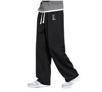 2026 Uomo weites Bein gerades Jogginghose, aus Polyesterstoff, klare Passform, Freizeit Stil, Einfach mit vorhandener Kleidung kombinierbar, lockere einfacher Einsatz, Nero , 4XL