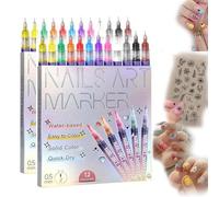 2026 Upgraded 12 colors nail art pens set,Quick Dry, Fine Tip Pen 0.5mm, Portable DIY 3D Nail Art Tools for Home Salon (2pcs)