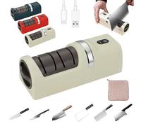 2026 Upgraded Automatic Kitchen Knife Sharpener, Electric Knifes Sharpener Professional, Cordless 3-Stage Precision Sharpening with Diamond Abrasive Wheel & 3 Speeds, for All Knives (Beige)