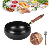 2026 Upgraded Uncoated Thick Iron Pot, Japanese Hand-Forged Non-Stick Iron Pan Without Coating,Hand Hammered Multi-purpose with Lid & Spatula High Purity Scratch-Resistant Durable (Wooden Lid,24cm)