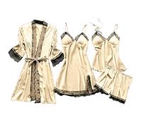 2026 - Veste Pigiami Abito da notte Baby Doll Pizzo Intimo Donne Abbigliamento Di Notte Vestito Di Seta Set Lingerie Sexy Lacca Set, beige., XXL