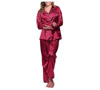 2026 - Vestito Accappatoio nero abito da notte intimo da donna lungo set sciolto pigiama da donna in raso set di pigiami adorabili pigiami abito lingerie nera, Colore: rosso, 5XL