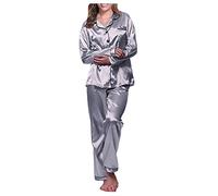 2026 - Vestito Accappatoio nero abito da notte intimo da donna lungo set sciolto pigiama da donna in raso set di pigiami adorabili pigiami abito lingerie nera, argento, 5XL