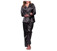 2026 - Vestito Accappatoio nero abito da notte intimo da donna lungo set sciolto pigiama da donna in raso set di pigiami adorabili pigiami abito lingerie nera, Nero , 5XL